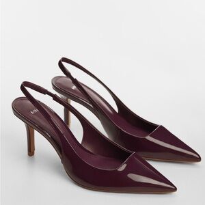 Mango Patent Pointed Slingback Heels in Deep Plum